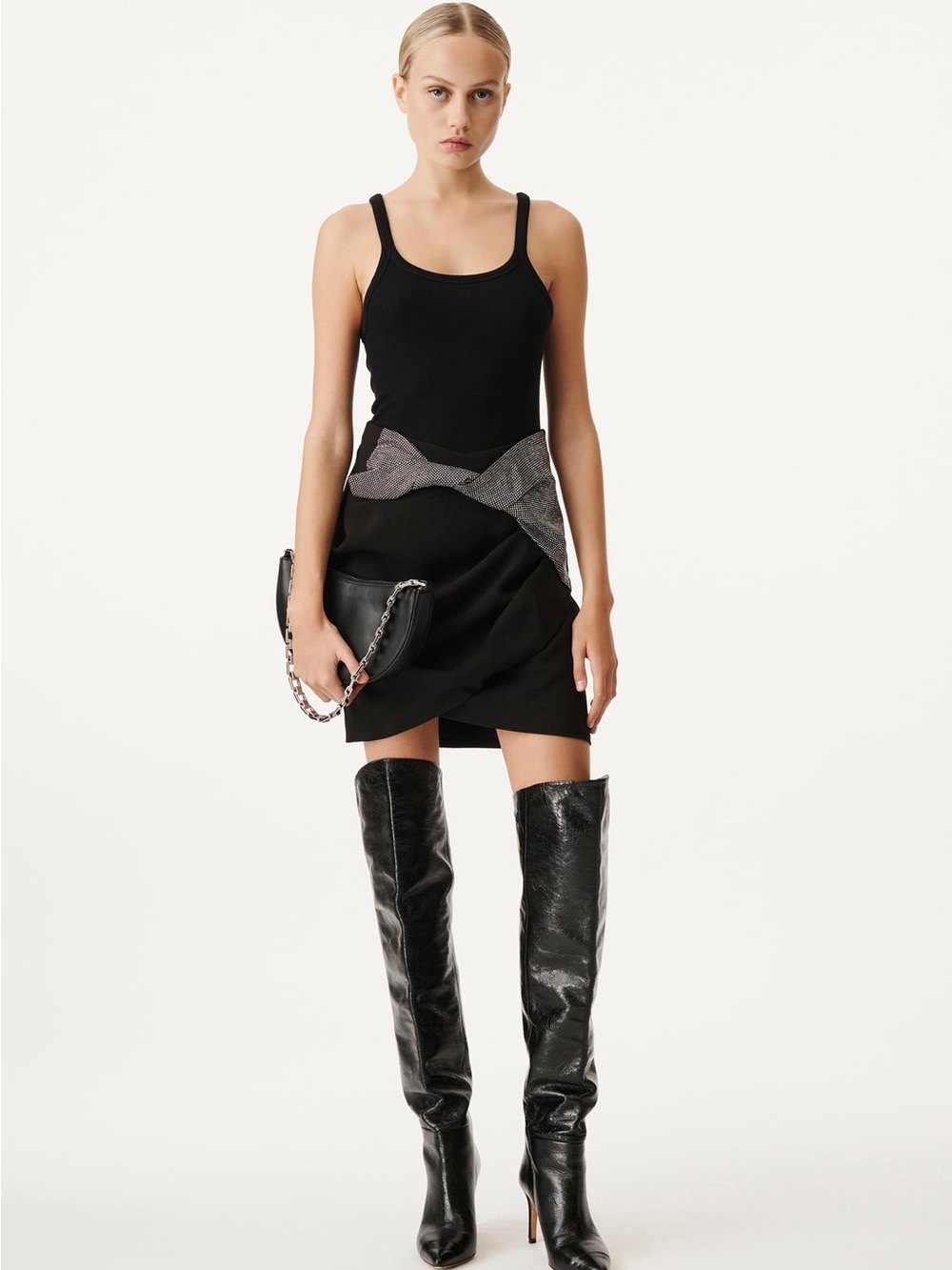 IRO Paris Talyan Black Mini Skirt with Silver Metallic Twist Size 40, Large